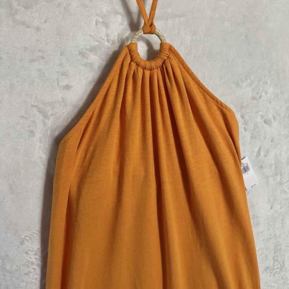 NEW Old Navy Slub Knit Midi Halter Dress Size S Wild Papaya Orange Boho Tropical - Picture 4 of 13